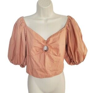 Abercrombie & Fitch Women’s Top Size Medium Peach Puff Sleeve Cropped Smocked